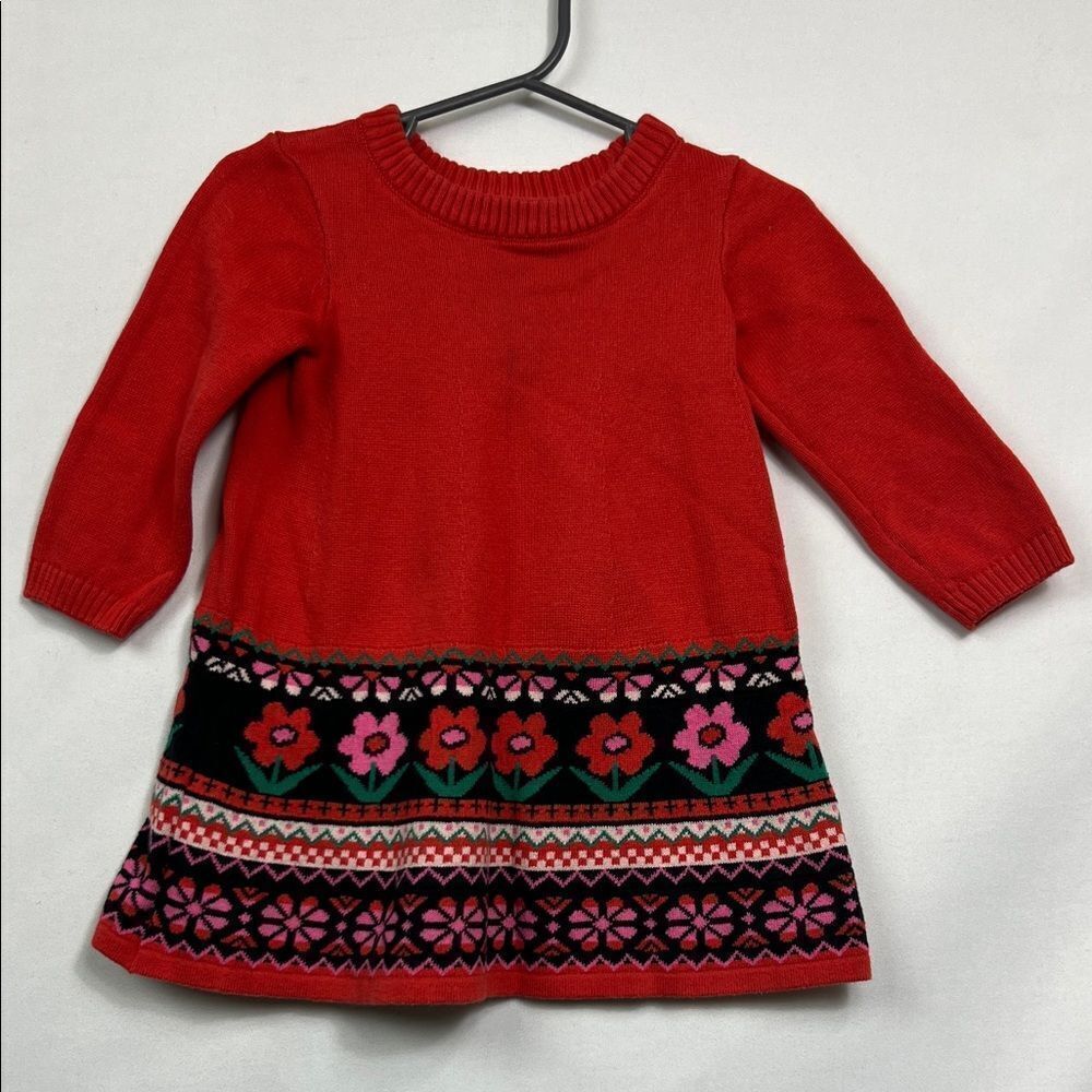 Hanna Andersson Red and Pink Floral Knit sweater Dress Size 12-18 months